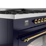 Nostalgie II 60 Inch Dual Fuel Natural Gas Freestanding Range in Blue with Brass Trim