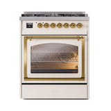 ILVE UN30NMPAWGLP Nostalgie II Noblesse 30 inch Dual Fuel Range (Liquid Propane, Triple Glass Door, Antique White, Brass)