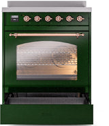 Nostalgie II 30 Inch Electric Freestanding Range in Emerald Green with Copper Trim