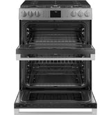 Café™ 30" Smart Slide-In, Front-Control, Gas Double-Oven Range with Convection in Platinum Glass