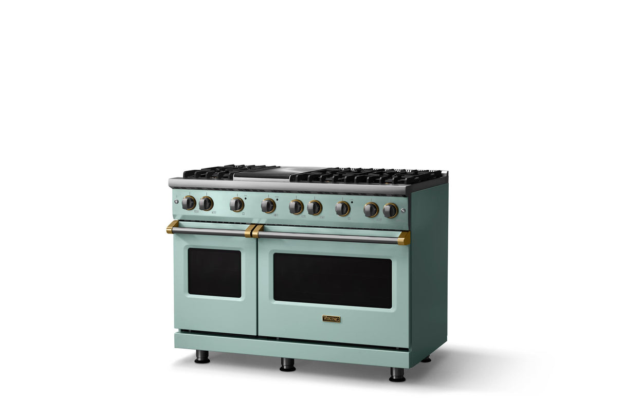 48"W. Sealed Burner Gas Range (Burner: 6g, Finish: Splash, Trim: Brushed Brass, Fuel: Propane)
