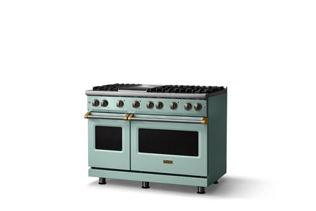 48"W. Sealed Burner Gas Range (Burner: 6g, Finish: Splash, Trim: Brushed Brass, Fuel: Propane)