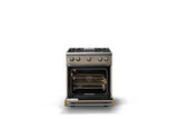 30"W. Sealed Burner Gas Range (Finish: Nantucket, Trim: Brushed Brass, Fuel: Propane)