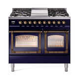 ILVE UND40FNMPMBB Nostalgie II Noblesse 40 inch Dual Fuel Range (Natural Gas, Triple Glass Door, Midnight Blue, Burnished)