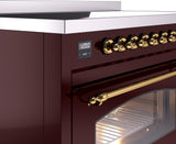 Nostalgie II 48 Inch Electric Freestanding Range in Burgundy with Brass Trim
