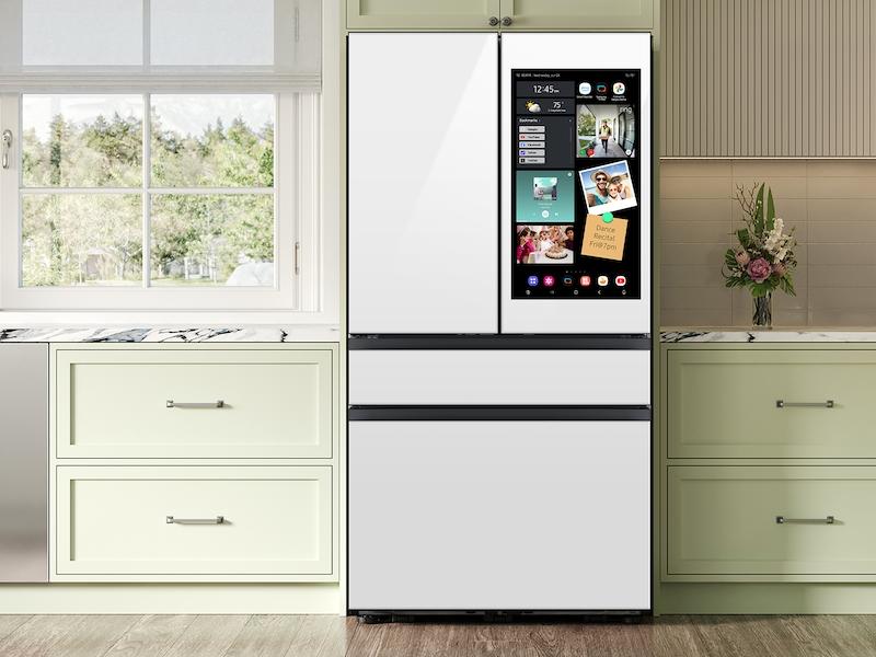 Bespoke 23 cu. ft. Counter Depth 4-Door French Door Refrigerator with AI Family Hub™+ AI Vision Inside™ in White Glass