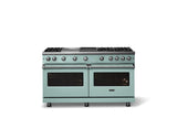 60"W. Sealed Burner Gas Range (Finish: Splash, Trim: Polished Chrome, Fuel: Natural Gas)