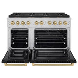 ZLINE Autograph Edition 48 in. 6.7 cu. ft. Paramount Gas Range with 8 Burner DuoPro? Cooktop and Dual Ovens with Black Matte Doors and Champagne Bronze Accents (PSGRZ-BLM-48-CB)