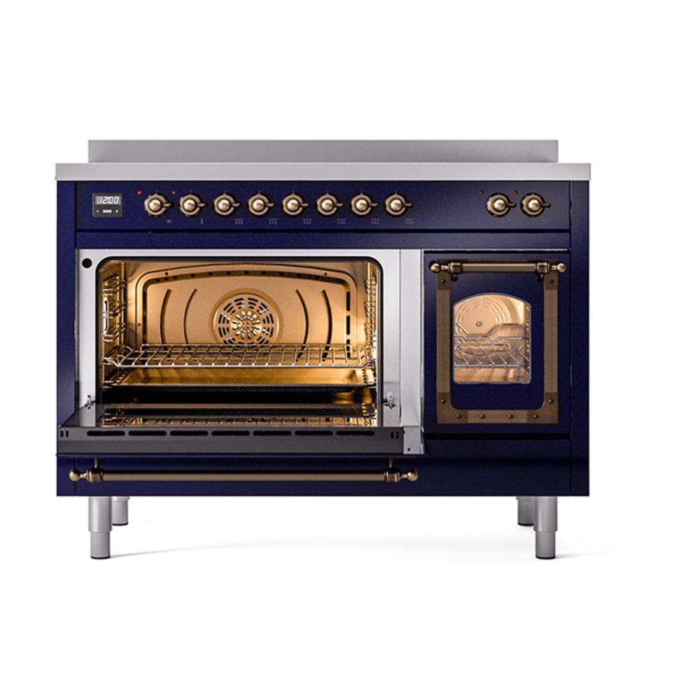 ILVE UNI486NMPMBB Nostalgie II Noblesse 48 inch Induction Range (Triple Glass Door, Midnight Blue, Burnished)