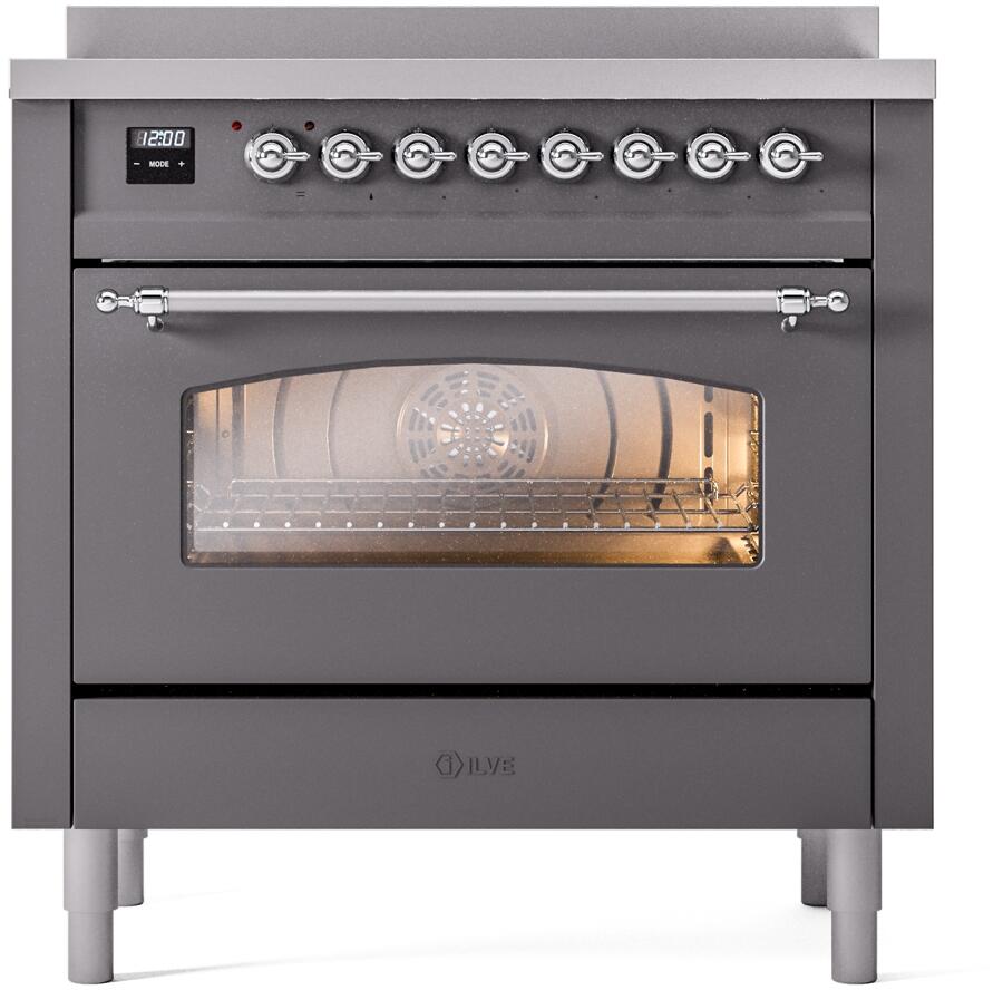 Nostalgie II 36 Inch Electric Freestanding Range in Matte Graphite with Chrome Trim