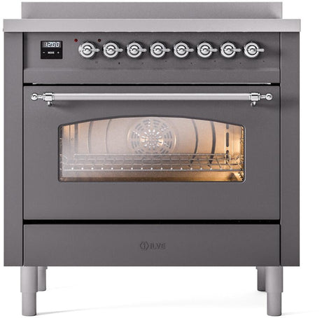 Nostalgie II 36 Inch Electric Freestanding Range in Matte Graphite with Chrome Trim