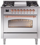 Nostalgie II 36 Inch Dual Fuel Liquid Propane Freestanding Range in Stainless Steel with Copper Trim