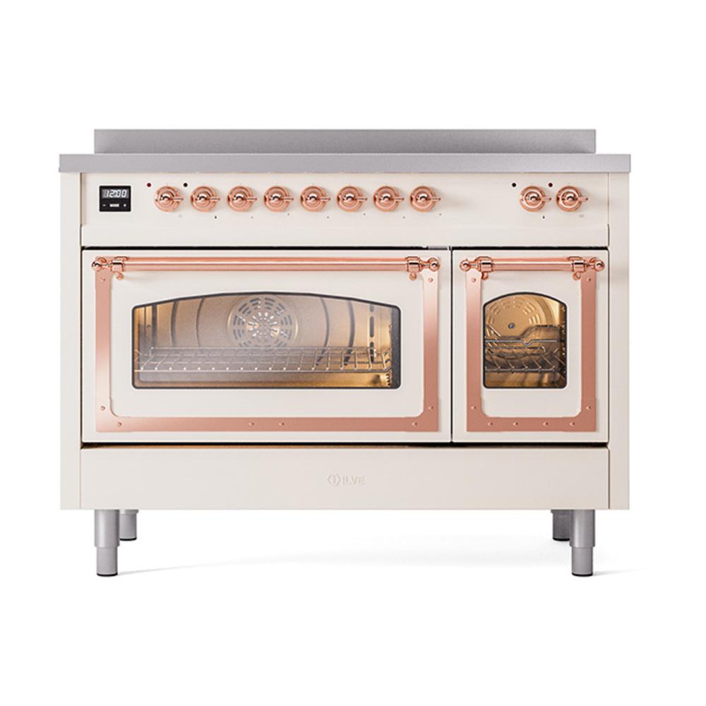 ILVE UNI486NMPAWP Nostalgie II Noblesse 48 inch Induction Range (Triple Glass Door, Antique White, Copper)