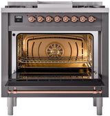 Nostalgie II 36 Inch Dual Fuel Liquid Propane Freestanding Range in Matte Graphite with Copper Trim