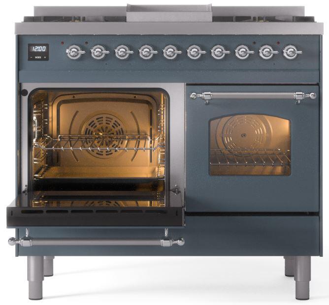 Nostalgie II 40 Inch Dual Fuel Natural Gas Freestanding Range in Blue Grey with Chrome Trim