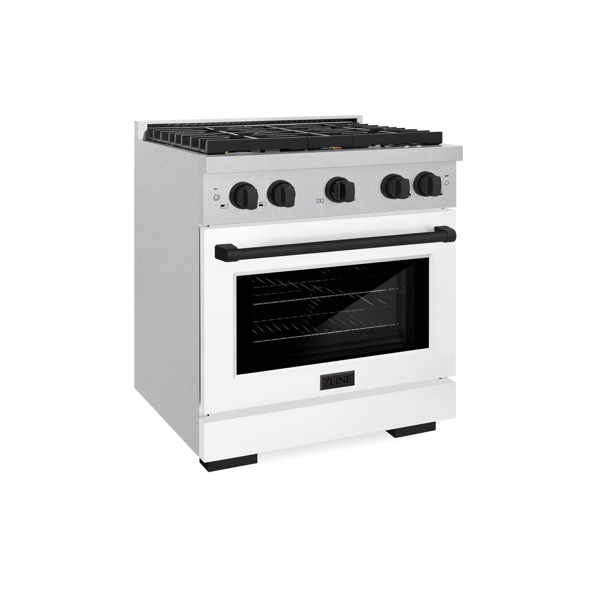 ZLINE Autograph Edition 30 in. 4.2 cu. ft. 4 Burner Gas Range with Convection Gas Oven in DuraSnow' Stainless Steel with White Matte Door and Matte Black Accents (SGRSZ-WM-30-MB)