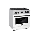 ZLINE Autograph Edition 30 in. 4.2 cu. ft. 4 Burner Gas Range with Convection Gas Oven in DuraSnow' Stainless Steel with White Matte Door and Matte Black Accents (SGRSZ-WM-30-MB)