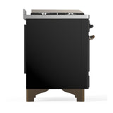 ILVE UM48FSQNR3BKB Majestic III 48 inch Dual Fuel Range with 5 Black Brass Burners, Griddle and French Top, Dual Function Burner up to 25,000 BTU (Natural Gas, Solid Door, Glossy Black, Burnished)