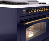 Nostalgie II 36 Inch Dual Fuel Liquid Propane Freestanding Range in Blue with Brass Trim