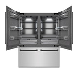 ZLINE Autograph Edition 60 in. 32.2 cu. ft. French Door Built-In Bottom Freezer Refrigerator with Water Dispenser and Ice Maker in Stainless Steel with Graphite Gray Interior and Matte Black Accents (GRBIVZ-304-60MB)