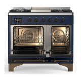 ILVE UMD40FNR3MBB Majestic III 40 inch Dual Fuel Range with 6 Burners and Griddle, Dual Function Burner up to 25,000 BTU (Natural Gas, Triple Glass Door, Midnight Blue, Burnished)