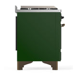ILVE UM36FQNR3EGBLP Majestic III 36 inch Dual Fuel Range with 6 Black Brass Burners and Griddle, Dual Function Burner up to 25,000 BTU (Solid Door, Emerald Green, Burnished, Liquid Propane)