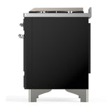 ILVE UM36FQNR3BKC Majestic III 36 inch Dual Fuel Range with 6 Black Brass Burners and Griddle, Dual Function Burner up to 25,000 BTU (Solid Door, Glossy Black, Chrome, Natural Gas)