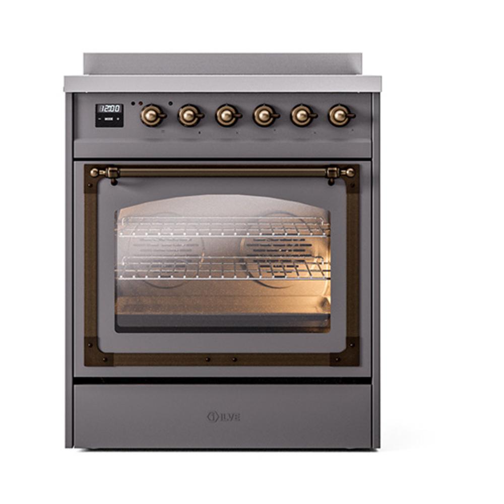 ILVE UNI304NMPMGB Nostalgie II Noblesse 30 inch Induction Range (Triple Glass Door, Graphite Matte, Burnished)