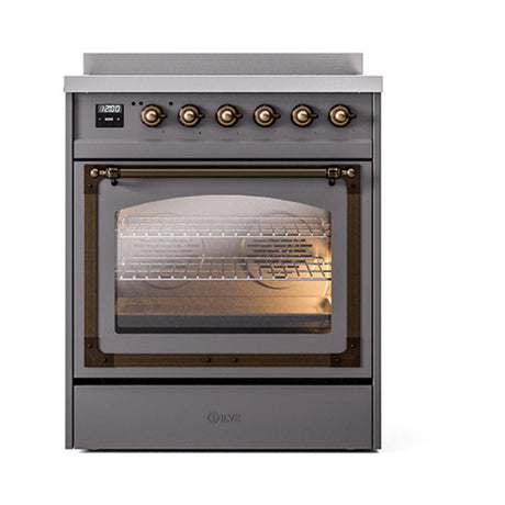 ILVE UNI304NMPMGB Nostalgie II Noblesse 30 inch Induction Range (Triple Glass Door, Graphite Matte, Burnished)