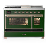 ILVE UM48FSNR3EGP Majestic III 48 inch Dual Fuel Range with 5 Black Brass Burners, Griddle and French Top, Dual Function Burner up to 25,000 BTU (Natural Gas, Triple Glass Door, Emerald Green, Copper)