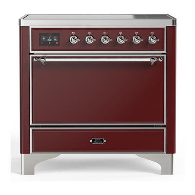 ILVE UMIB36QNR3BUC Majestic III 36 inch Induction Range with 6 Elements, 3.5 cu. ft. Total Oven Capacity (Solid Door, Burgundy, Chrome)