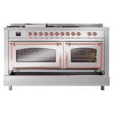 ILVE UN60FSNMPSSPLP Nostalgie II Noblesse 60 inch Dual Fuel Range (7 Sealed Burners + Griddle + French Top, Liquid Propane, Triple Glass Door, Stainless Steel, Copper)