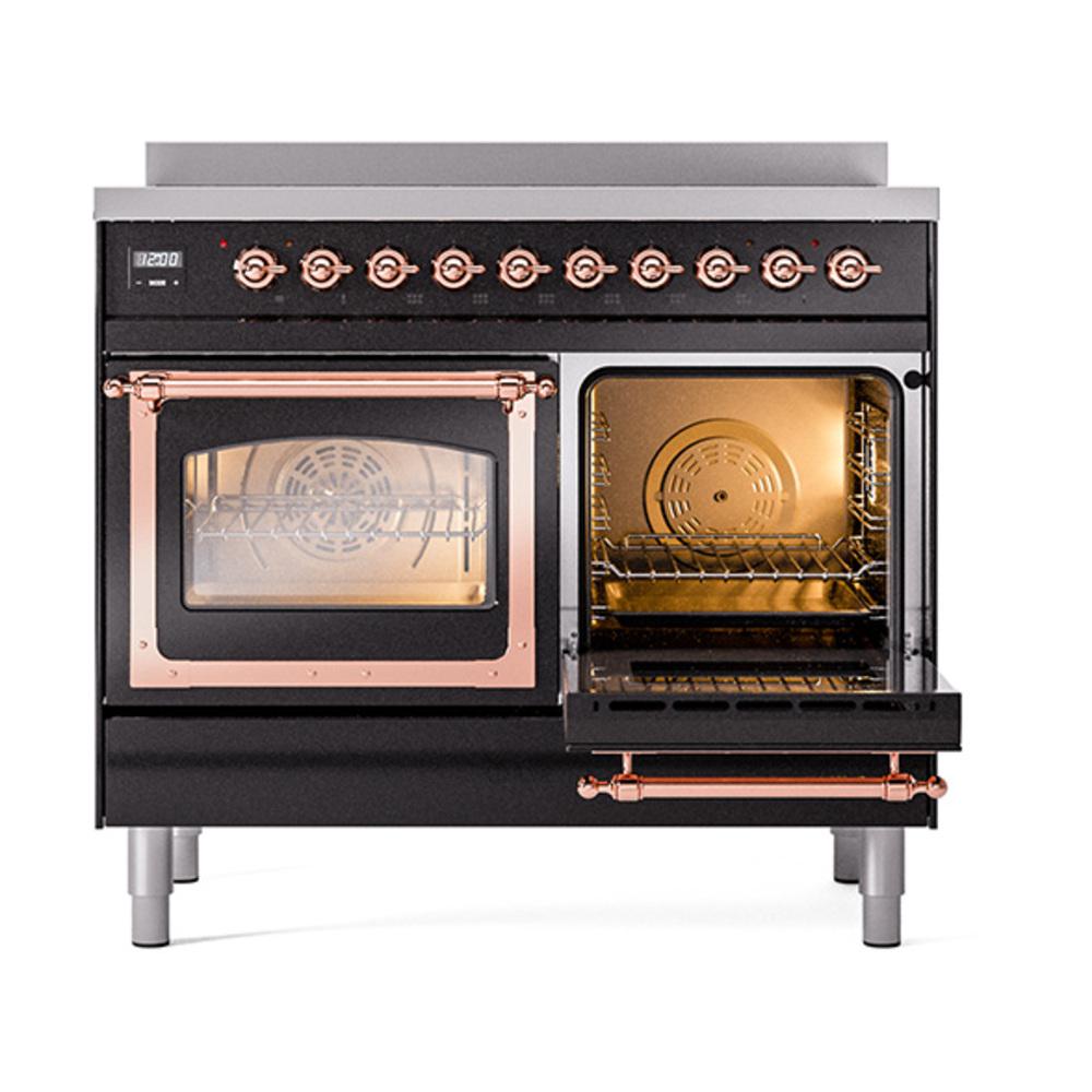 ILVE UNDI406NMPBKP Nostalgie II Noblesse 40 inch Induction Range (Triple Glass Door, Glossy Black, Copper)