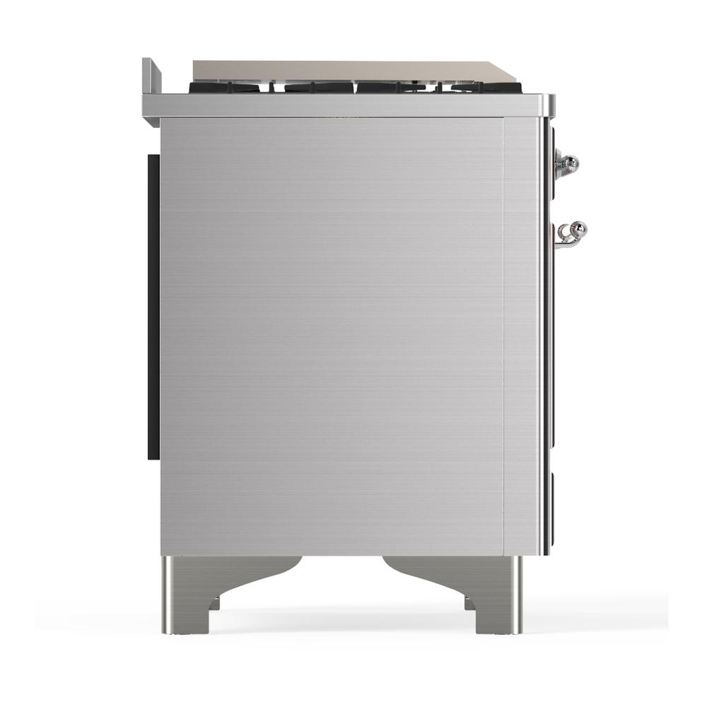 ILVE UM48FSNR3SSCLP Majestic III 48 inch Dual Fuel Range with 5 Black Brass Burners, Griddle and French Top, Dual Function Burner up to 25,000 BTU (Liquid Propane, Triple Glass Door, Stainless Steel, Chrome)