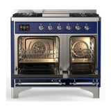ILVE UMD40FNR3MBCLP Majestic III 40 inch Dual Fuel Range with 6 Burners and Griddle, Dual Function Burner up to 25,000 BTU (Liquid Propane, Triple Glass Door, Midnight Blue, Chrome)