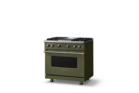 36"W. Sealed Burner Gas Range (Burner: 4g, Finish: Martini, Trim: Brushed Brass, Fuel: Propane)