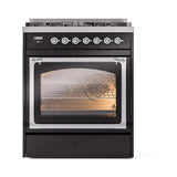 ILVE UN30NMPBKCLP Nostalgie II Noblesse 30 inch Dual Fuel Range (Liquid Propane, Triple Glass Door, Glossy Black, Chrome)