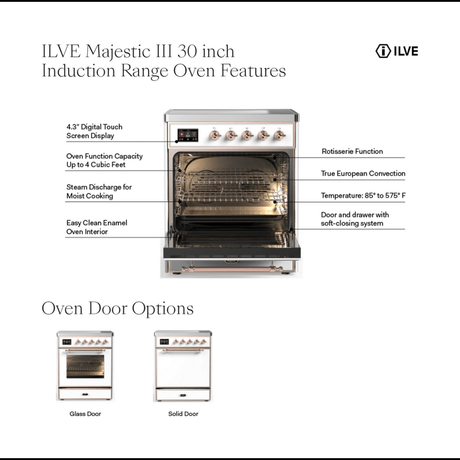 ILVE UMIB30NR3MGC Majestic III 30 inch Induction Range with 4 Elements, 4 cu. ft. Oven Capacity (Triple Glass Door, Graphite Matte, Chrome)