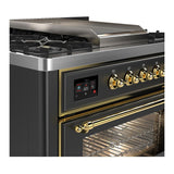 ILVE UM36FNR3MGGLP Majestic III 36 inch Dual Fuel Range with 6 Black Brass Burners and Griddle, Dual Function Burner up to 25,000 BTU (Triple Glass Door, Graphite Matte, Brass, Liquid Propane)