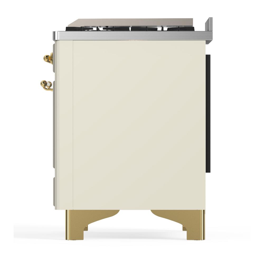 ILVE UM60FNR3AWG Majestic III 60 inch Dual Fuel Range with 9 Burners and Griddle, Dual Function Burner up to 25,000 BTU (Natural Gas, Triple Glass Door, Antique White, Brass)