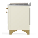 ILVE UM60FNR3AWG Majestic III 60 inch Dual Fuel Range with 9 Burners and Griddle, Dual Function Burner up to 25,000 BTU (Natural Gas, Triple Glass Door, Antique White, Brass)