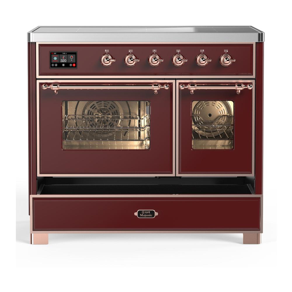 ILVE UMDIB40NR3BUP Majestic III 40 inch Induction Range with 6 Elements, 3.82 cu. ft. Total Oven Capacity (Triple Glass Door, Burgundy, Copper)