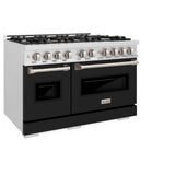 ZLINE 48 in. 6.7 cu. ft. Classic Double Oven Dual Fuel Range with 8 Burner Gas Cooktop in DuraSnow' Stainless Steel with Black Matte Doors (CDRS-BLM-48)