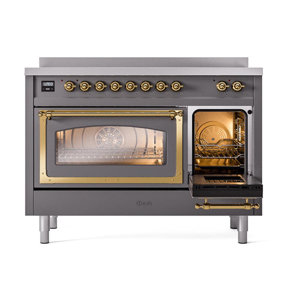 ILVE UNI486NMPMGG Nostalgie II Noblesse 48 inch Induction Range (Triple Glass Door, Graphite Matte, Brass)