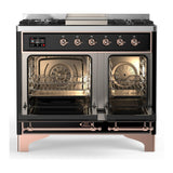 ILVE UMD40FNR3BKP Majestic III 40 inch Dual Fuel Range with 6 Burners and Griddle, Dual Function Burner up to 25,000 BTU (Natural Gas, Triple Glass Door, Glossy Black, Copper)
