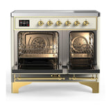 ILVE UMDIB40QNR3AWG Majestic III 40 inch Induction Range with 6 Elements, 3.82 cu. ft. Total Oven Capacity (Solid Door, Antique White, Brass)