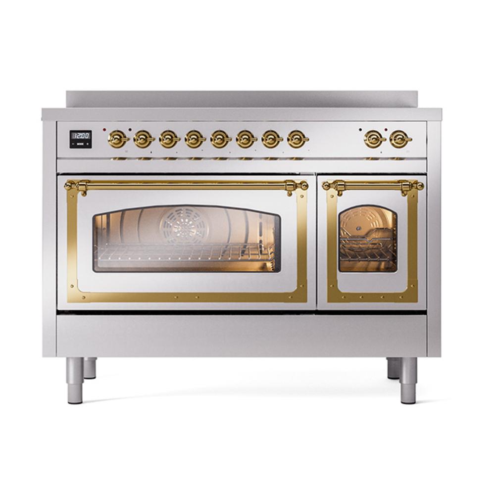 ILVE UNI486NMPSSG Nostalgie II Noblesse 48 inch Induction Range (Triple Glass Door, Stainless Steel, Brass)