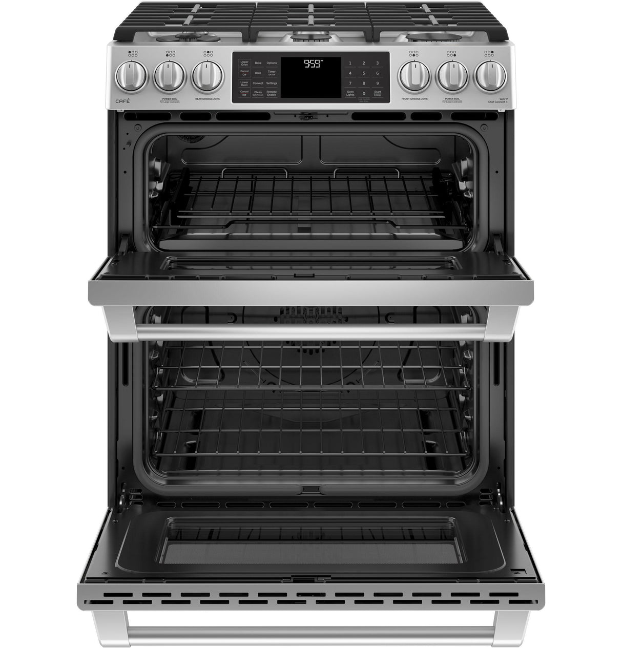 GE Cafe™ Series 30" Slide-In Front Control Gas Double Oven with Convection Range