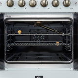 Forno Galiano 30-inch French Door Gas RangenWhite with Antique Brass Design, 5 Burners,n68,000 BTU, 4.32 cu.ft. Convection Oven