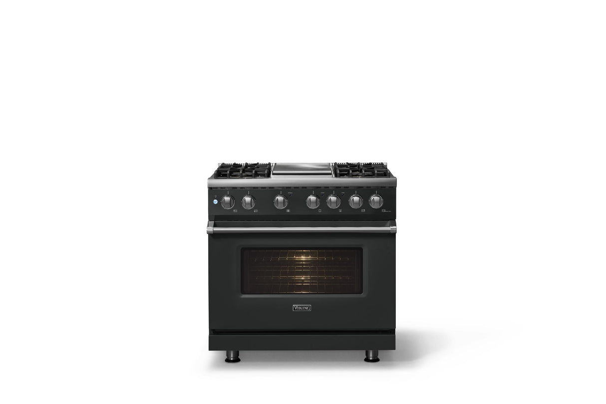 36"W. Dual Fuel Range (Burner: 4g, Finish: Antique Bronze, Trim: Polished Chrome, Fuel: Natural Gas)
